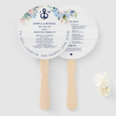 Éventail Rustic Watercolor Beach Mariage floral nautique (Devant et derrière)