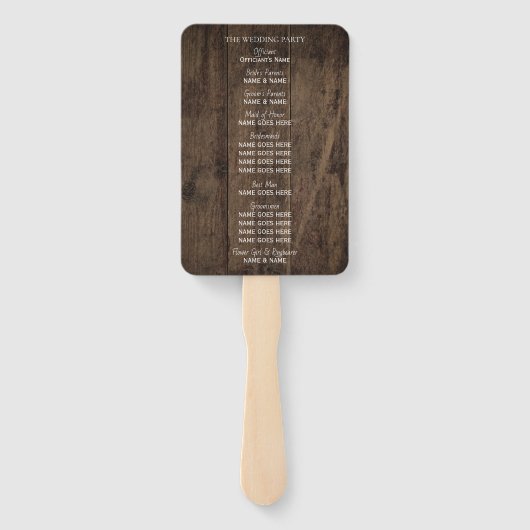 Éventail Rustic Wood Country Programme de mariage de la gra (Dos)