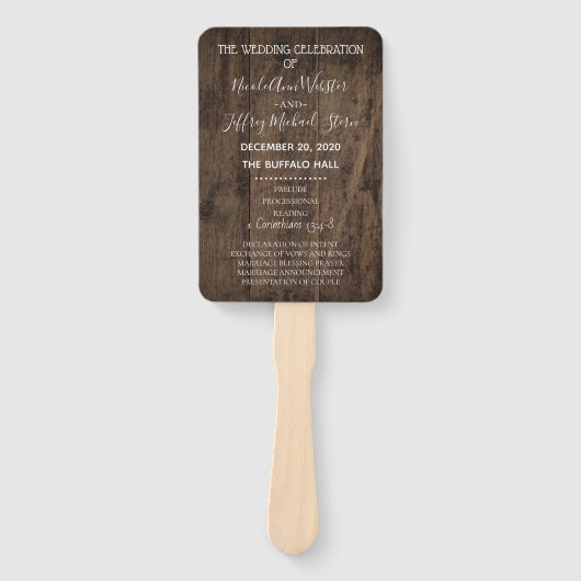 Éventail Rustic Wood Country Programme de mariage de la gra (Devant)