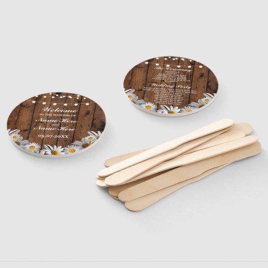 Éventail Rustic Wood Daisy Programme de mariage Ventilateur (Non-assemblé)