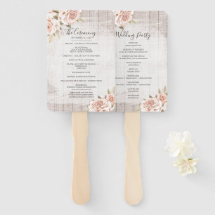 Éventail Rustic Wood & Rose Wedding Programme & Liste de Pa