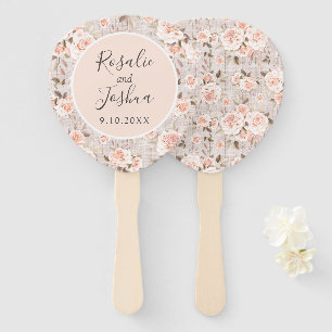 Éventail Rustic Wood Shabby Chic Roses Noms et Mariage Date