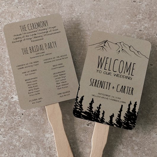 Éventail Rustic Woodsy Mountain Wedding Programme