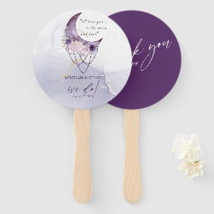 Éventail Rustique BOHO Purple Aquarelle Crescent Lune