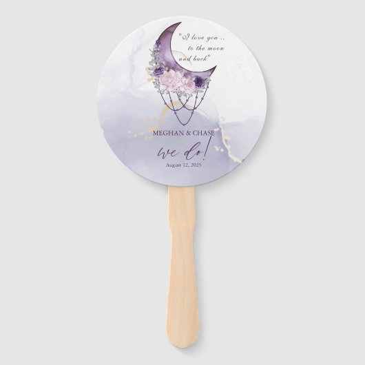 Éventail Rustique BOHO Purple Aquarelle Crescent Lune (Devant)