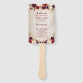 Éventail Rustique Bois Bourgogne Rouge Floral Programme de (Devant)