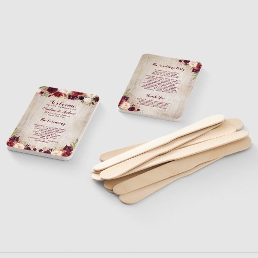 Éventail Rustique Bois Bourgogne Rouge Floral Programme de  (Non-assemblé)