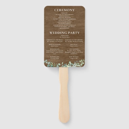 Éventail Rustique Bois Eucalyptus Programme de mariage vert (Dos)