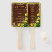 Éventail Rustique Bois foncé Jaune Programme de mariage flo (Devant et derrière)