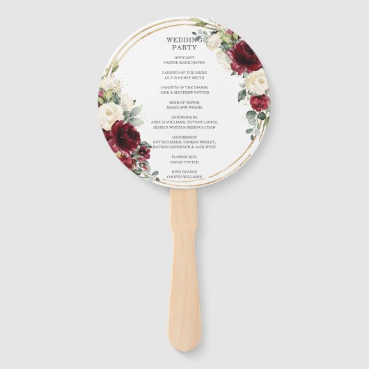 Éventail Rustique Bourgogne Ivory Floral Programme de maria (Dos)