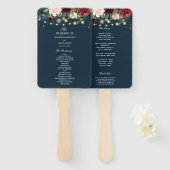 Éventail Rustique Bourgogne Marine Bleu & Rouge Fleurs & Lu (Devant et derrière)