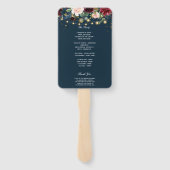 Éventail Rustique Bourgogne Marine Bleu & Rouge Fleurs & Lu (Dos)