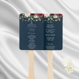 Éventail Rustique Bourgogne Marine Bleu & Rouge Fleurs & Lu