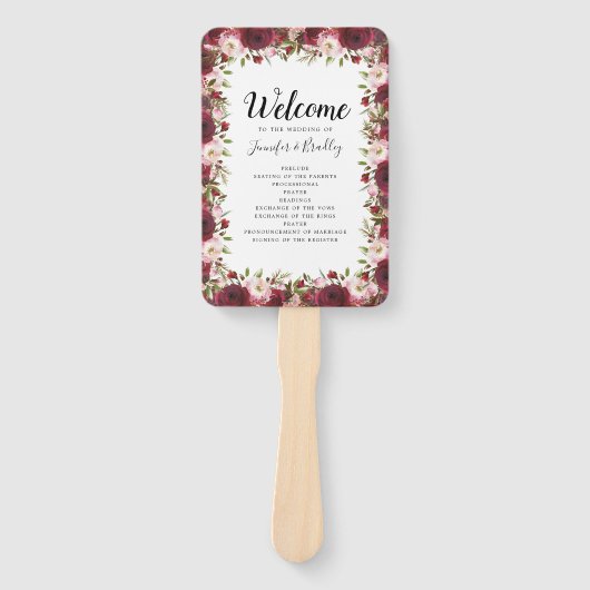 Éventail Rustique Bourgogne Marsala Floral Wedding Programm (Devant)