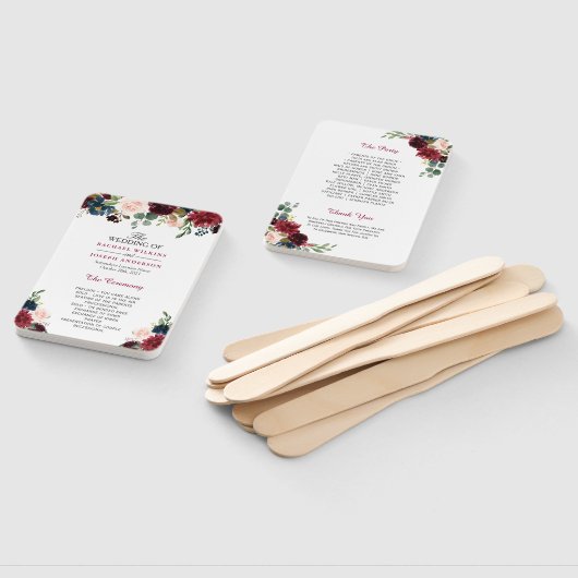 Éventail Rustique Bourgogne Rouge Bleu Floral Programme de  (Non-assemblé)