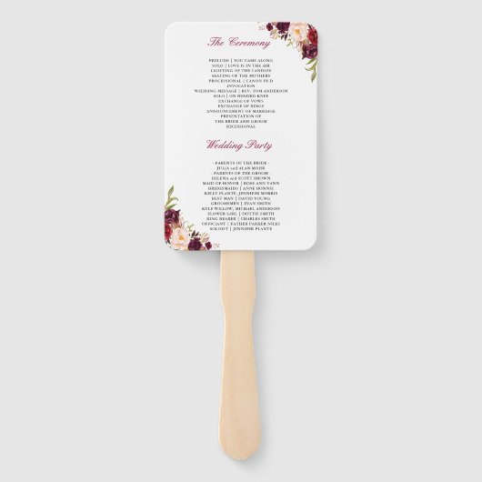 Éventail Rustique Bourgogne Rouge Floral Programme de maria (Dos)