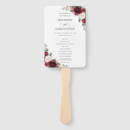 Éventail Rustique Burgundy Blush Floral Wedding Programme (Devant)