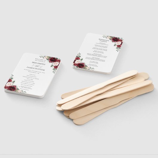 Éventail Rustique Burgundy Blush Floral Wedding Programme (Non-assemblé)