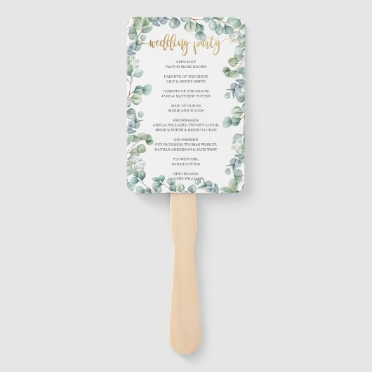 Éventail Rustique Eucalyptus Programme de mariage vert (Dos)