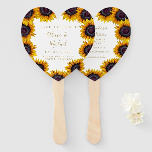 Éventail Rustique floral élégant script mariage date de sau (Devant et derrière)