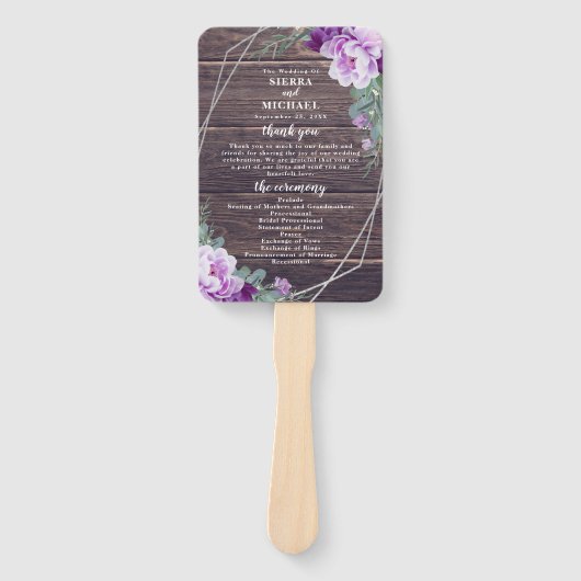 Éventail Rustique Floral Purple & Silver Wedding Programme (Devant)