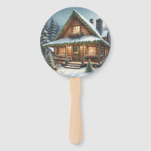 Éventail Rustique hiver/Noël cabine enneigé (Devant)