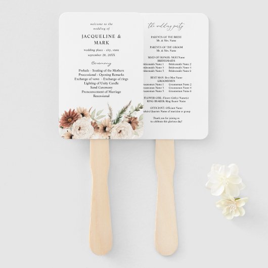 Éventail Rustique Neutral Boho Floral Wedding Programme (Devant et derrière)