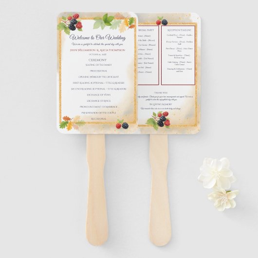 Éventail Rustique Romantique Automne Berry Wedding Programm (Devant et derrière)