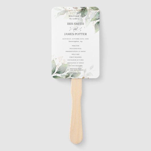 Éventail Rustique Sage Green Programmes de mariage d'or feu (Devant)