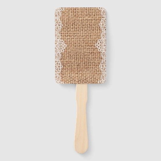 Éventail Sacoche Rustique Burlap avec dentelle blanche. (Devant)