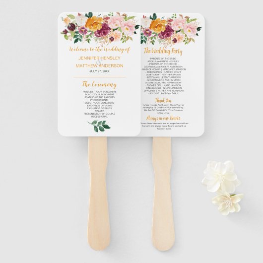 Éventail safran, Bourgogne, Mauve, Mariage rose (Devant et derrière)