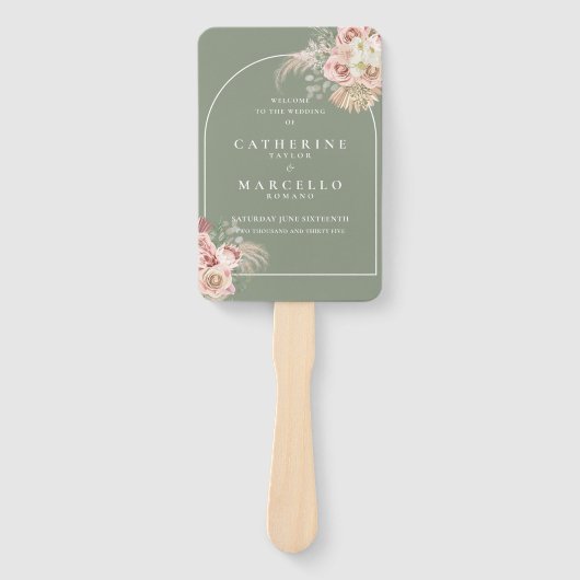 Éventail Sage Green Boho Pampas Grass Arch Wedding Programm (Devant)