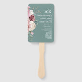 Éventail Sage Green Boho Rose Floral Wedding Programme (Devant)