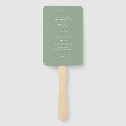 Éventail Sage Green Crest Monogramme Programme de mariage (Dos)