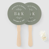 Éventail Sage Green Floral Botanogram Nom du couple (Devant et derrière)
