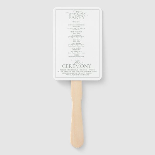 Éventail Sage Green Leafy Crest Monogramme Programme de mar (Dos)