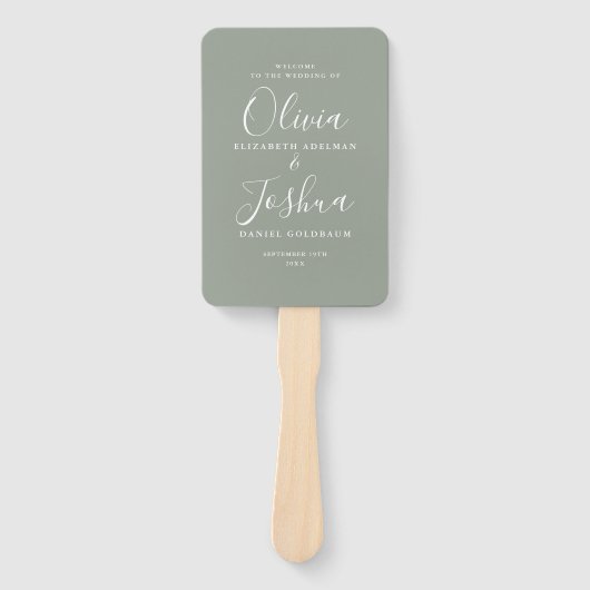 Éventail Sage Green Signature Script Mariage juif (Devant)