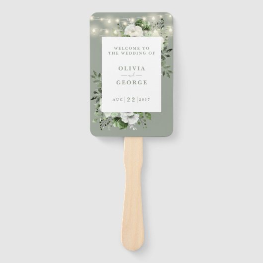Éventail Sage Green String Lights Floral Wedding Programme (Devant)