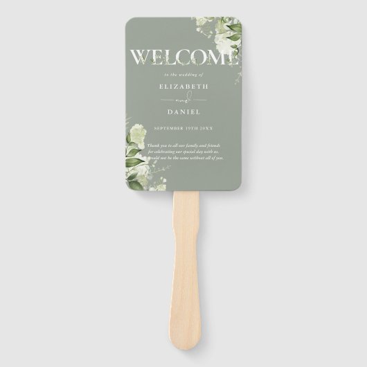 Éventail Sage Green Typographie Florale Programme de mariag (Devant)