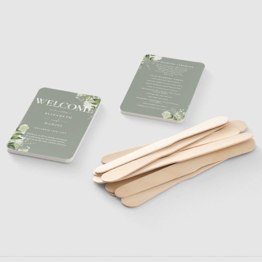 Éventail Sage Green Typographie Florale Programme de mariag (Non-assemblé)
