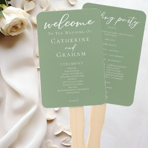 Éventail Sage Green White Typographie Programme de mariage