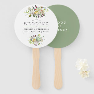 Éventail Sage Vert et Blanc Floral Mariage Favoriser