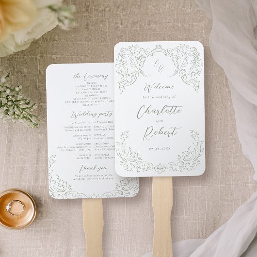 Éventail Sage Vintage Flourish Monogramme Programme de mari