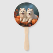 Éventail Samoyed Chiot Automne Citrouille de plaisir (Devant)