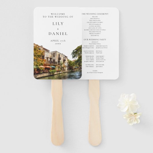 Éventail San Antonio Watercolor Wedding Program (Devant et derrière)