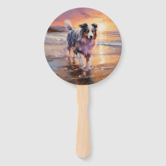 Éventail Sandy Australian Shepherd Dog on Beach Sunset (Devant)