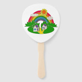 Éventail Scène rurale avec arc-en-ciel et maison de campagn (Dos)
