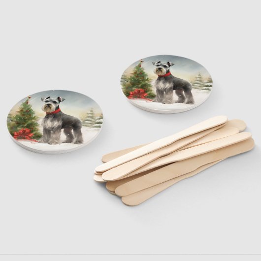 Éventail Schnauzer Chien à Noël de neige (Non-assemblé)