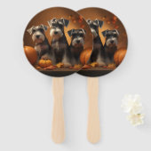 Éventail Schnauzer Chiot Automne Citrouille de plaisir (Devant et derrière)