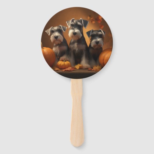 Éventail Schnauzer Chiot Automne Citrouille de plaisir (Devant)
